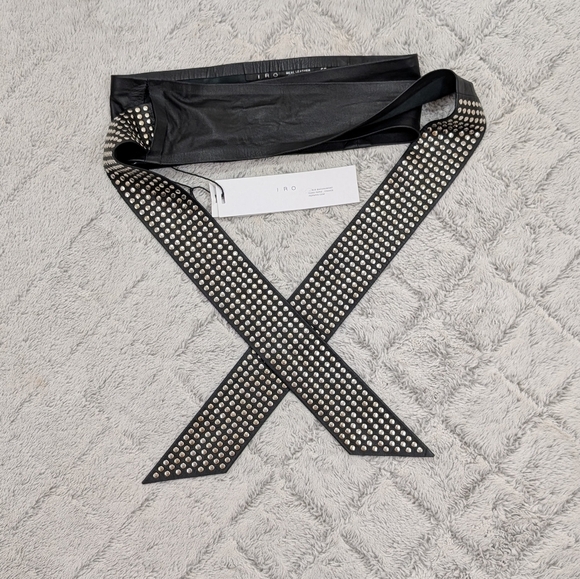 IRO Belt Womens 65 Black Leather Wrap Studded Moto Embellished NEW - Picture 1 of 7